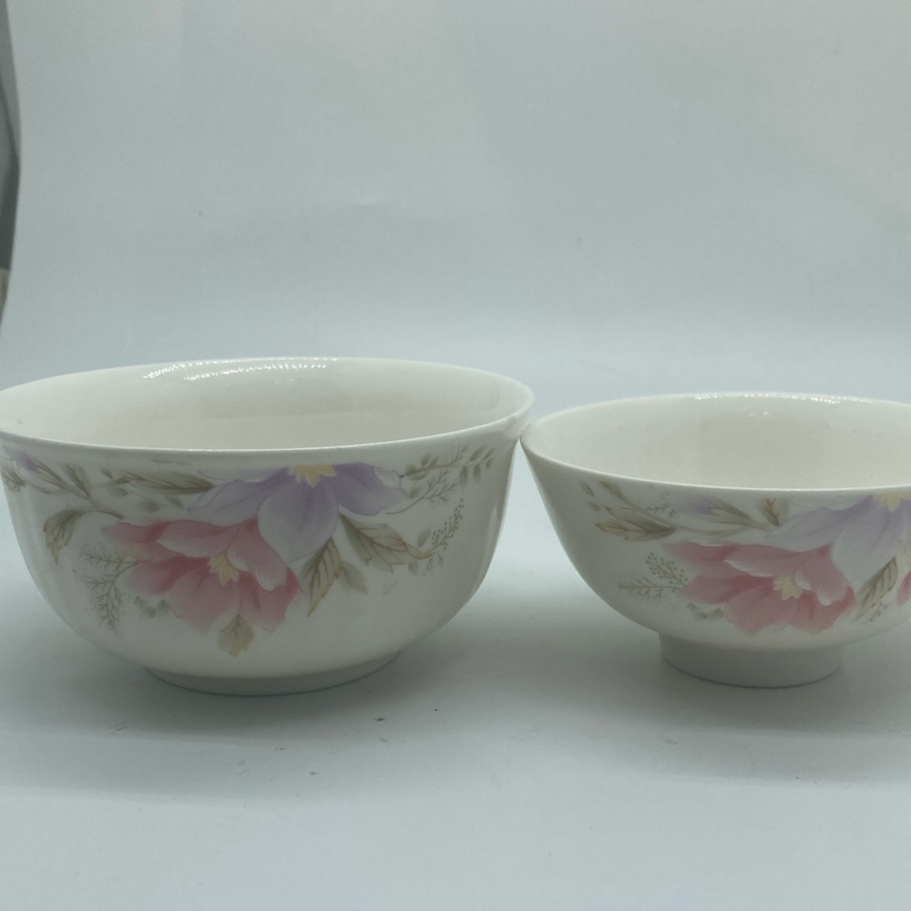 Floral Bone China  Rice & Soup Bowl Set - Pink and White